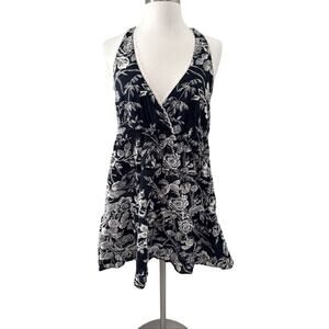 Angie Vtg y2k Floral Babydoll Halter Top Sz L Ruffles Lace Smocked Dainty Fairy